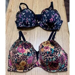 Torrid Curve 44DDD Black Butterfly Floral Lace-Up Push Up Bra 44DDD Set of (2)